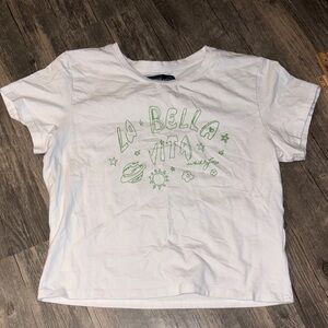 White Fox “ La Bella Vita “ cropped baby tee - woman’s large